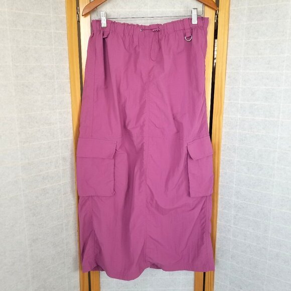 Love Tree Midi Skirt Parachute Cargo Raspberry Pink Nylon Sport Large EUC - Picture 1 of 7